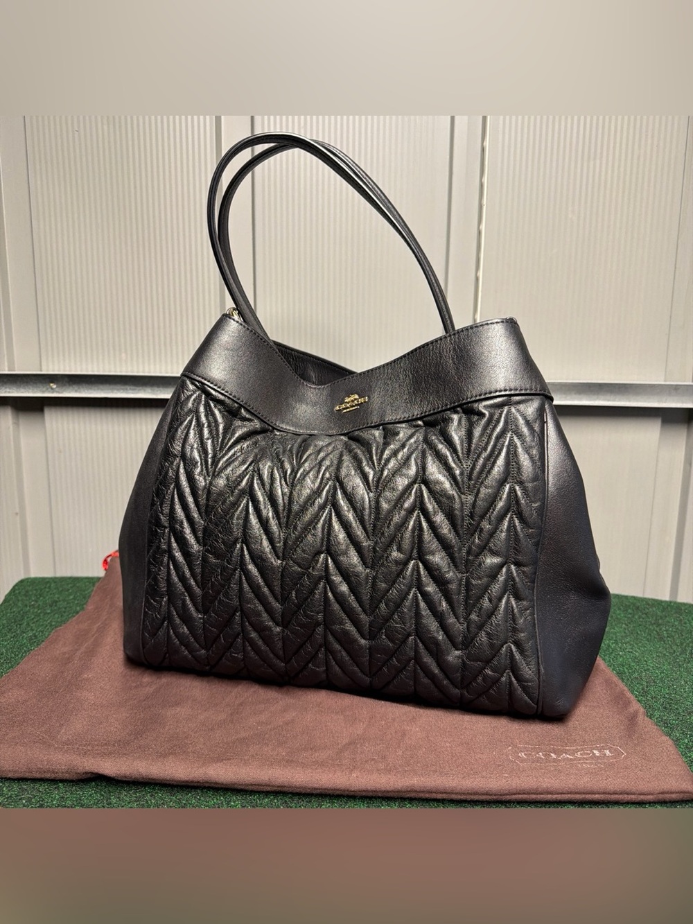Coach Lexy Quilted Black Leather Shoulder Bag/Tote Chevron Designer F32978
